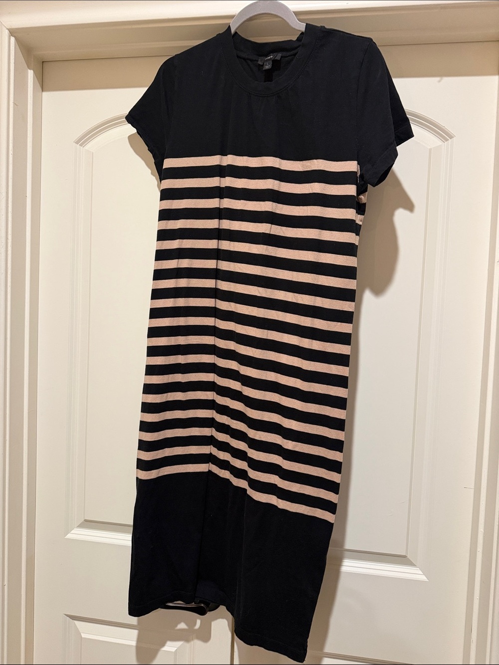 J. Crew Black and Nude Striped Midi T-Shirt Dress